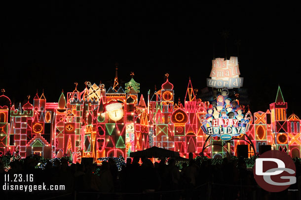 Small World Holiday lit up for the holidays.