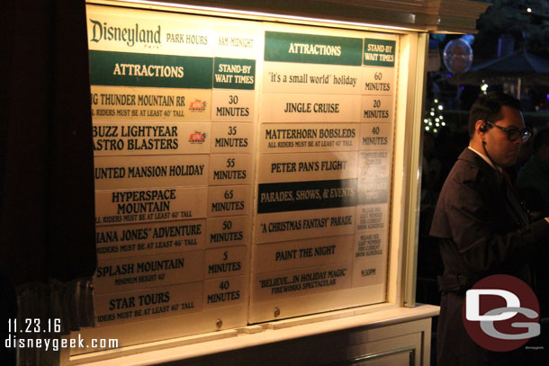 Disneyland Wait times at 9:05pm.