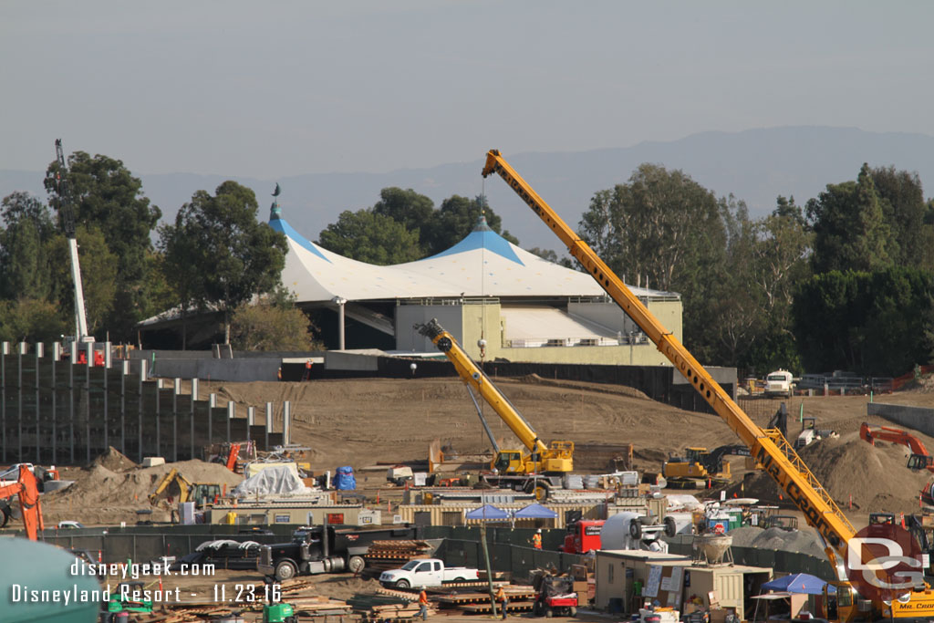 The dirt between the two retaining walls looks like it is going to be the buffer between Star Wars and Fantasyland.