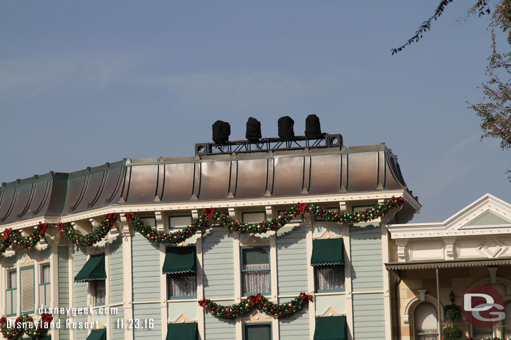 Early preparations underway for the Candlelight.  Some lights on the roof tops.  The ceremony is next weekend.