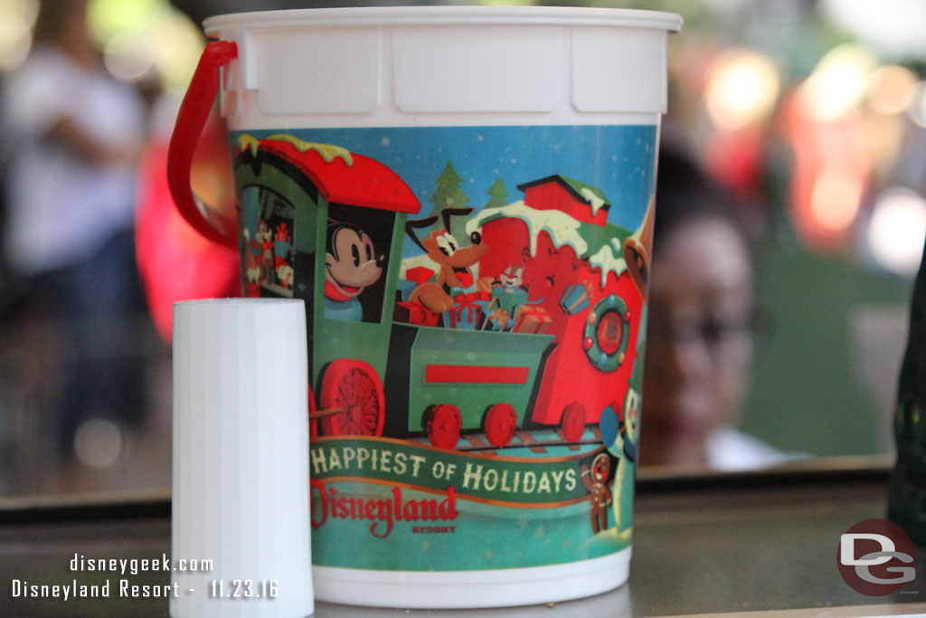 Holiday popcorn bucket.