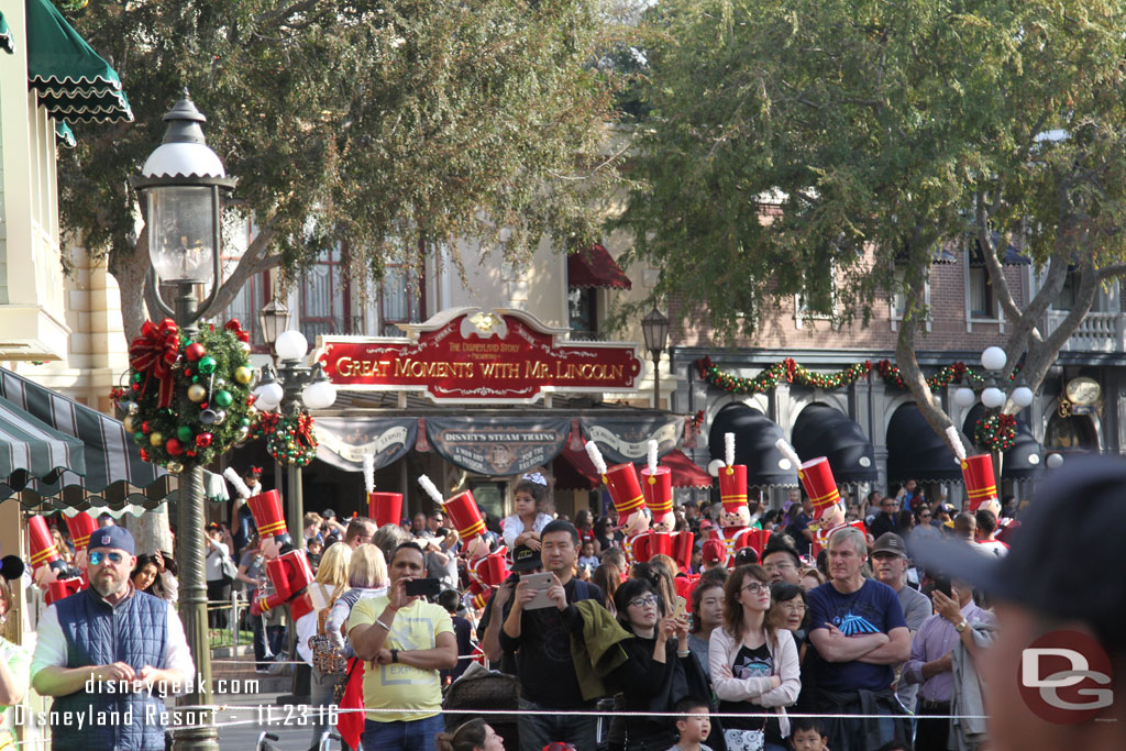 The Toy Soldiers were in A Christmas Fantasy Parade today.  They were just about to wrap up their march when I arrived in Town Square.