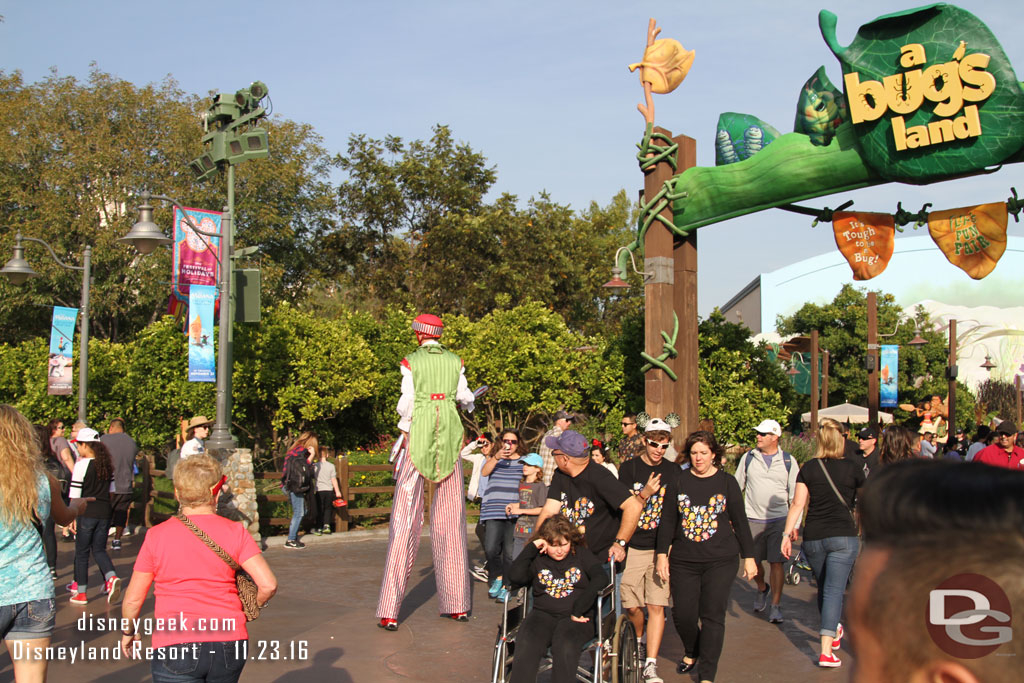 found the Stilt Circus performers near a Bugs Land.