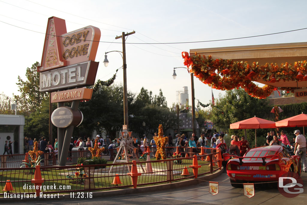 Cars Land.  The fountain was off again at the Cozy Cone.