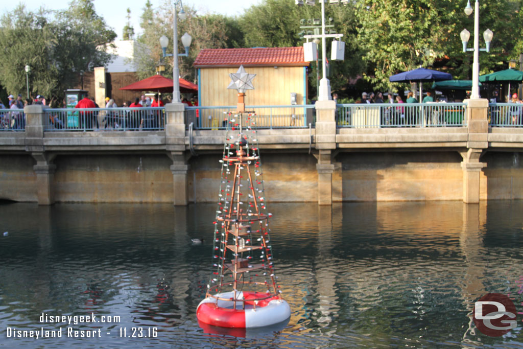 A Christmas buoy in the retaining pool.