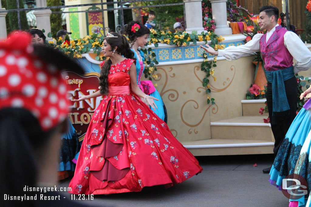 She performs on her float as well as part of one number on the ground.