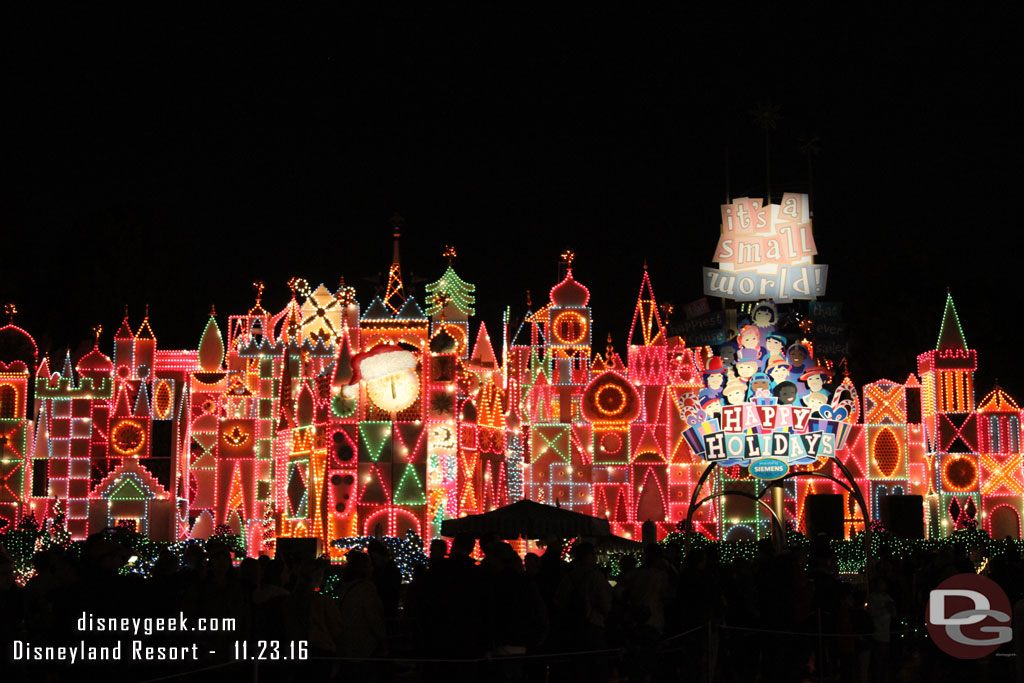 Small World Holiday lit up for the holidays.