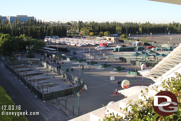 Work continues on re-configuring the Mickey and Friends Tram Stop to move security screening out here.