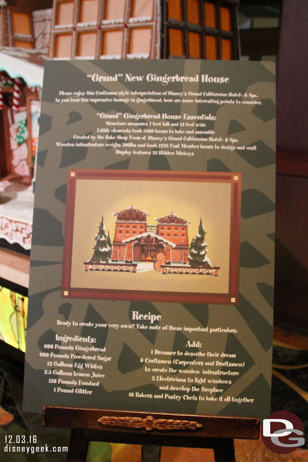 A large gingerbread replica of the hotel is on display in the lobby.