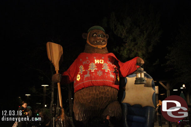 At night the Grizzly Bear Holiday sweater lights up.