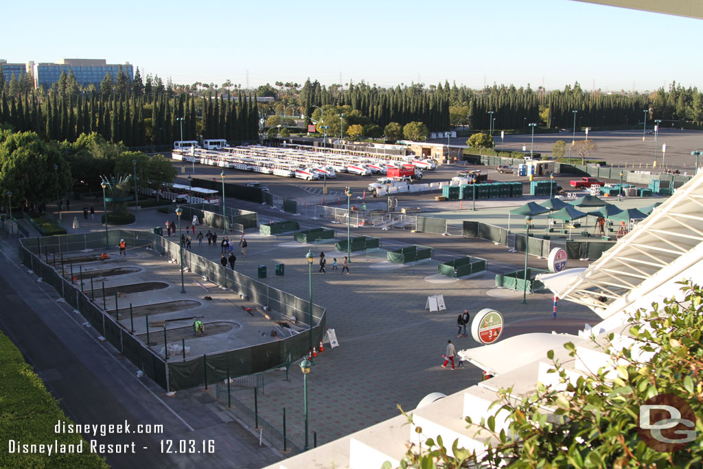 Work continues on re-configuring the Mickey and Friends Tram Stop to move security screening out here.