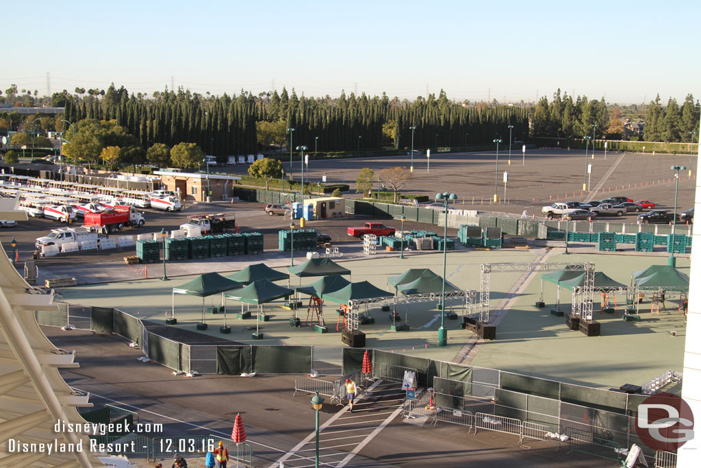 Canopies and rigging set up for the new security screening areas.