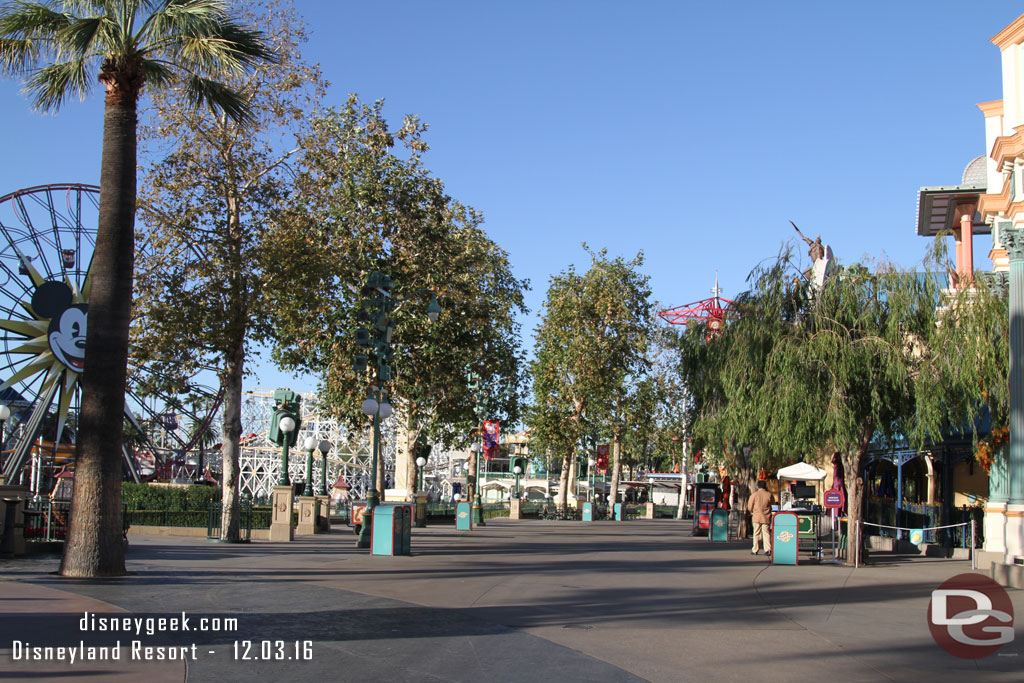 Paradise Pier was quiet at 8:17am.