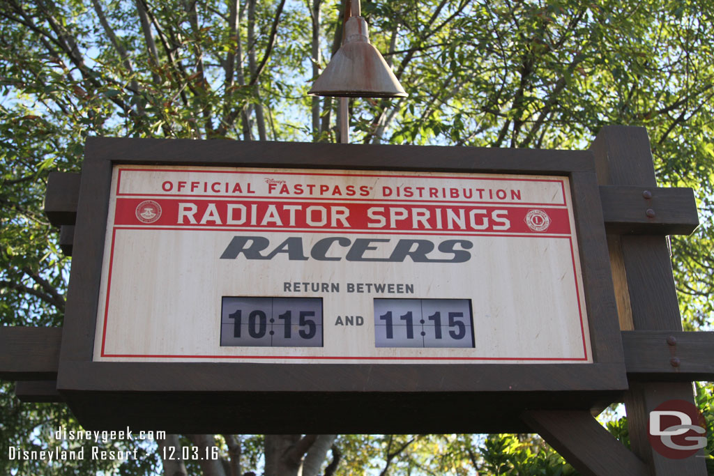 Stopped by to pick up a Radiator Springs Racers FastPass for later.