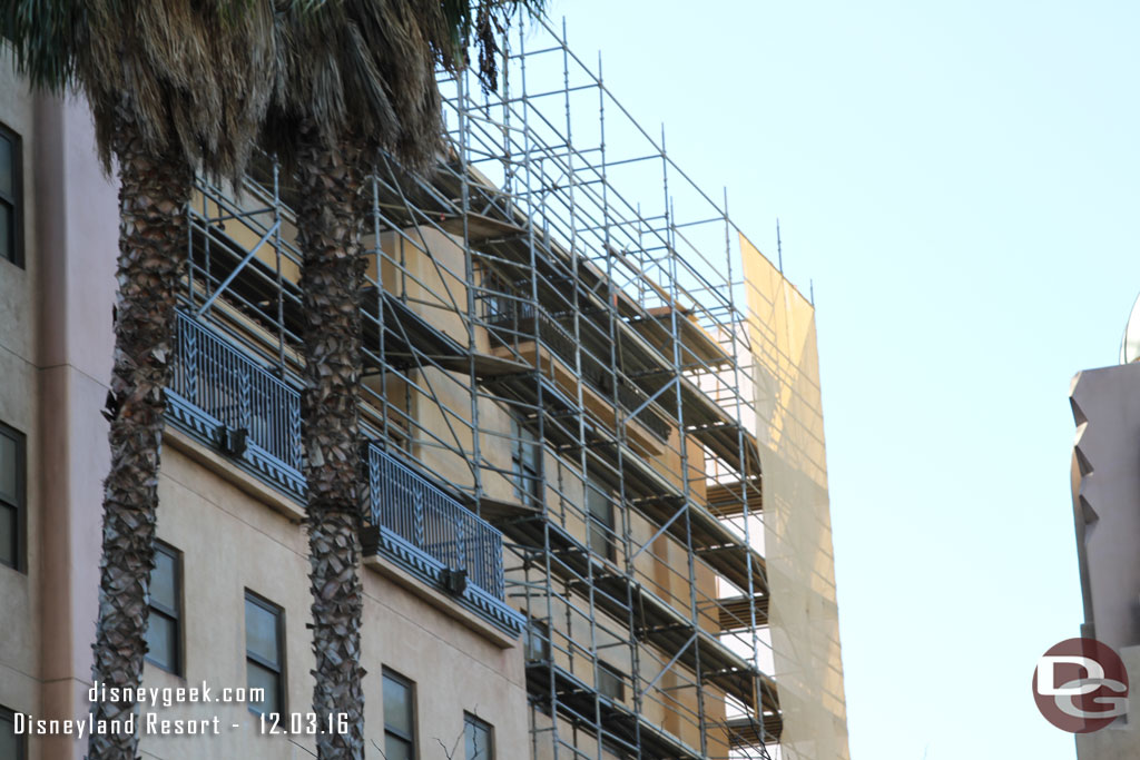 More scaffolding is going up to completely surround the building.