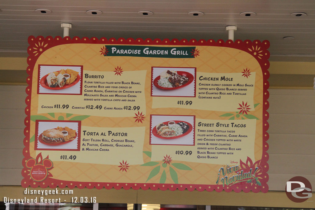 The Garden Grill Viva Navidad! menu