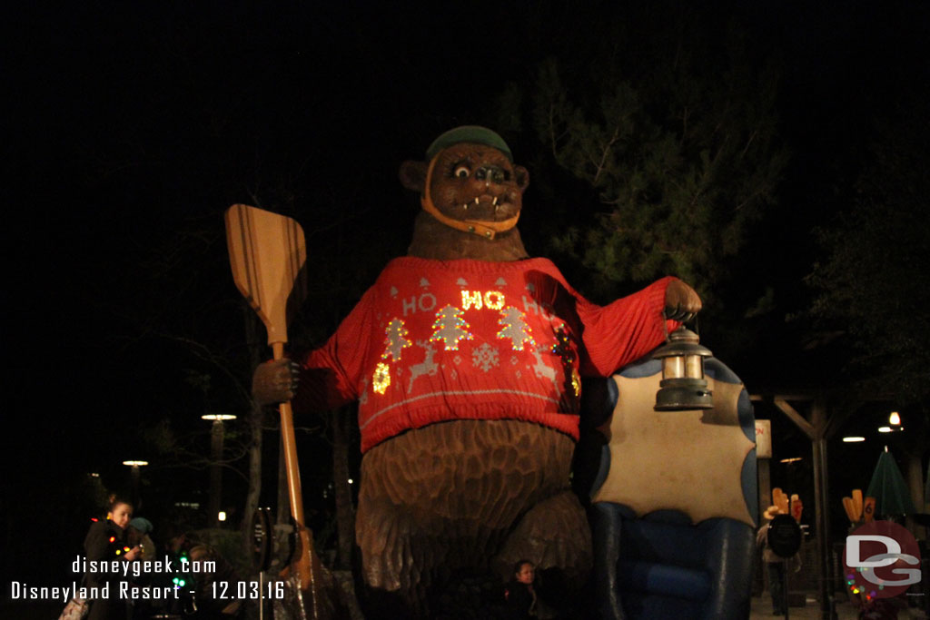 At night the Grizzly Bear Holiday sweater lights up.