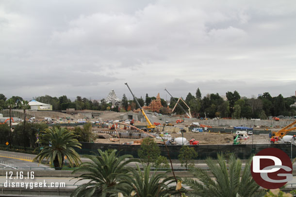 An overview of the Star Wars Construction site from the Mickey and Friends Parking Structure.