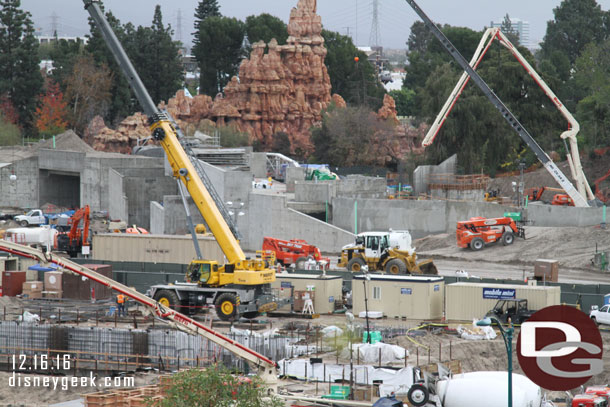 Most of the concrete structure in the middle of this picture is the backstage marina that will be inside the rock work.