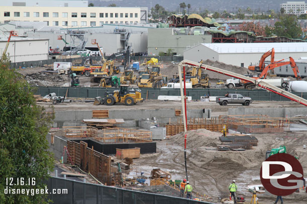 Walls going up along the new backstage perimeter road that is taking shape.