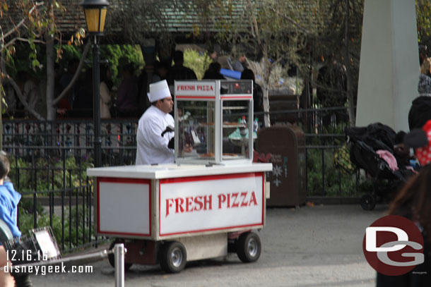 A pizza cart set up near the Matterhorn.