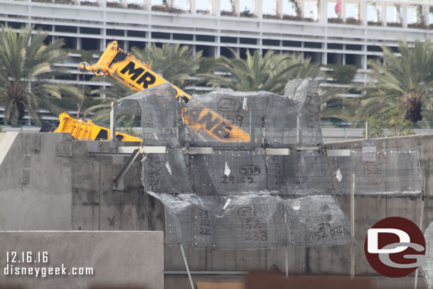 A closer look at the rock work progress.