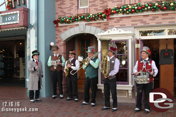 Dickens Yuletide Band performing on Main Street USA