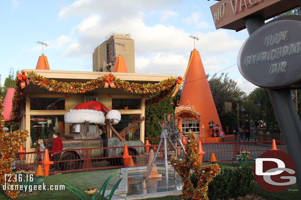 Santa Mater at the Cozy Cone.  Also note the fountain was off today, guessing due to wind.