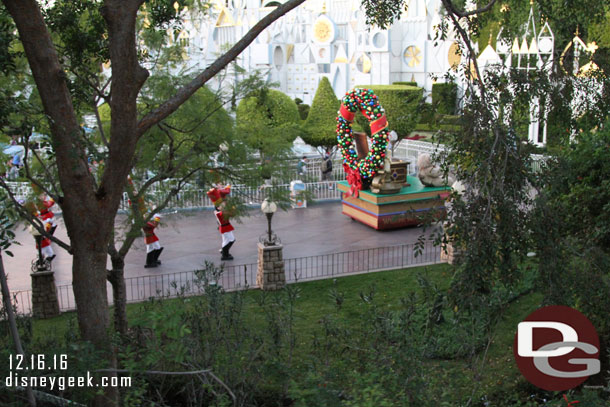 A Christmas Fantasy Parade wrapping up its second run through the park as I passed by on the Monorail.