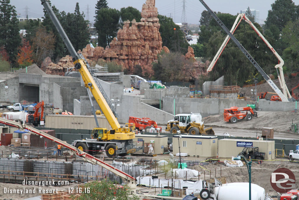 Most of the concrete structure in the middle of this picture is the backstage marina that will be inside the rock work.