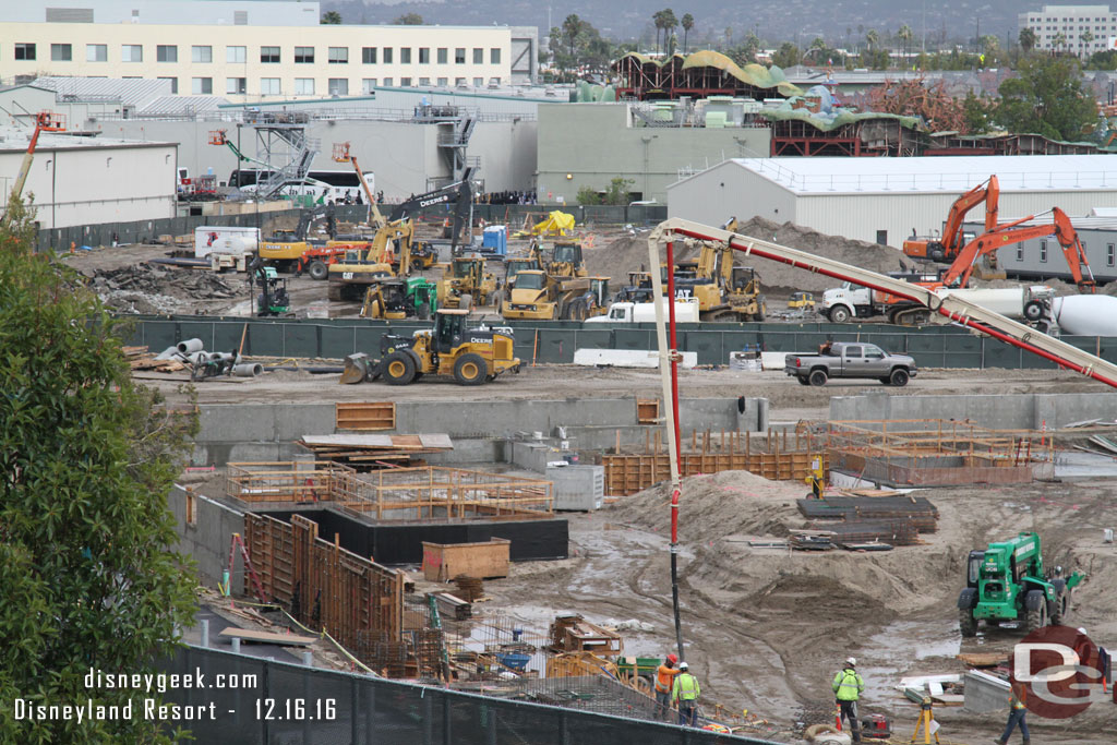 Walls going up along the new backstage perimeter road that is taking shape.