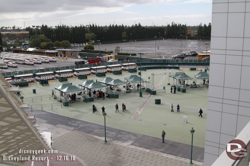 A section of the Pinocchio Lot has been taken over and is where the check point is.  