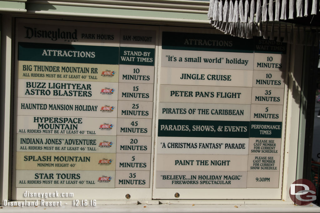 Disneyland wait times as of 1:22pm