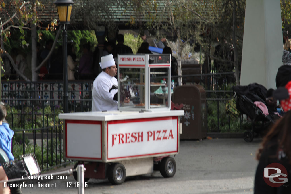 A pizza cart set up near the Matterhorn.