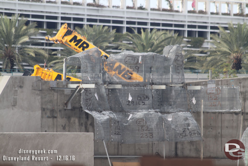 A closer look at the rock work progress.