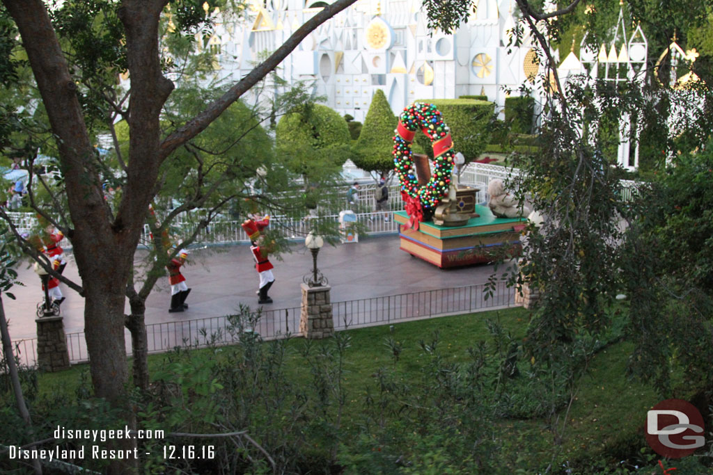 A Christmas Fantasy Parade wrapping up its second run through the park as I passed by on the Monorail.