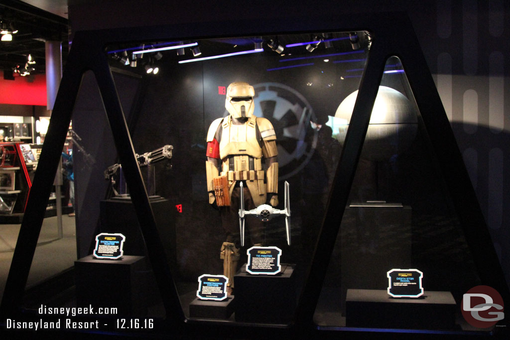 Inside the first two display cases now house Rogue One items.