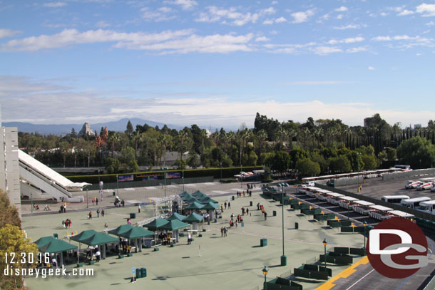 Arrived at the Mickey and Friends parking structure just past noon with clearing skies.