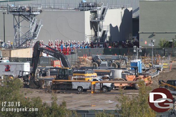 A closer look at the lot.  In the background notice a band getting ready for their pre-parade march.