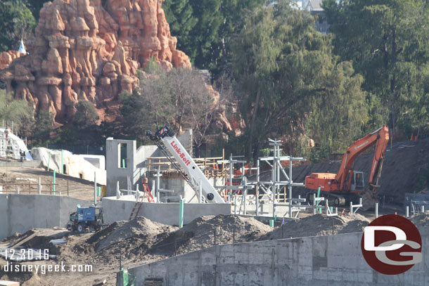 Steel supports for the rock work being installed along the Rivers of America.