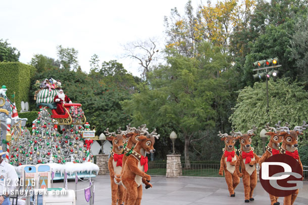 Santa closing out the parade with his reindeer