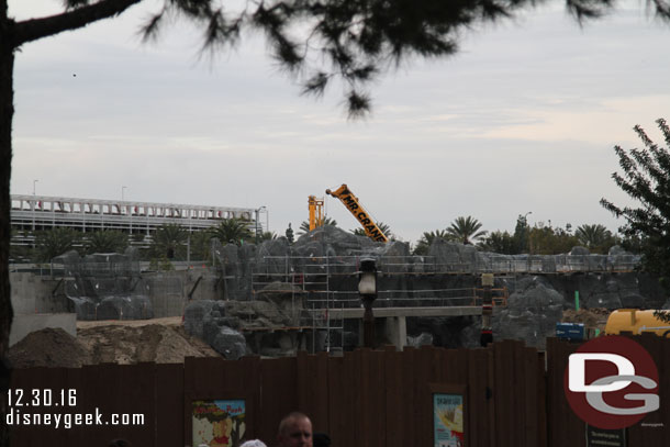 Making my way to Critter Country.  The rock work is filling in along the train path and the Rivers of America.