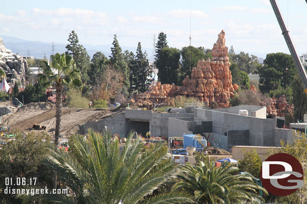 The Frontierland entrance tunnel and backstage marina complex on the right.