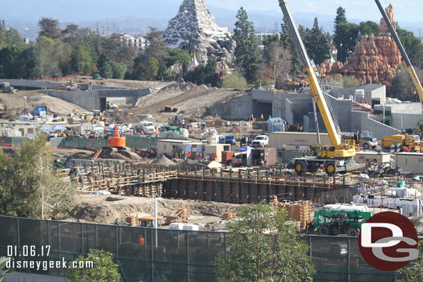 In the lot nearest the garage the foundation work for one of the large show buildings is continuing.