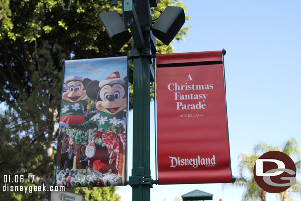 Christmas Fantasy Parade banner in Downtown Disney