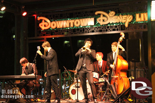 A swing band performing on the stage.