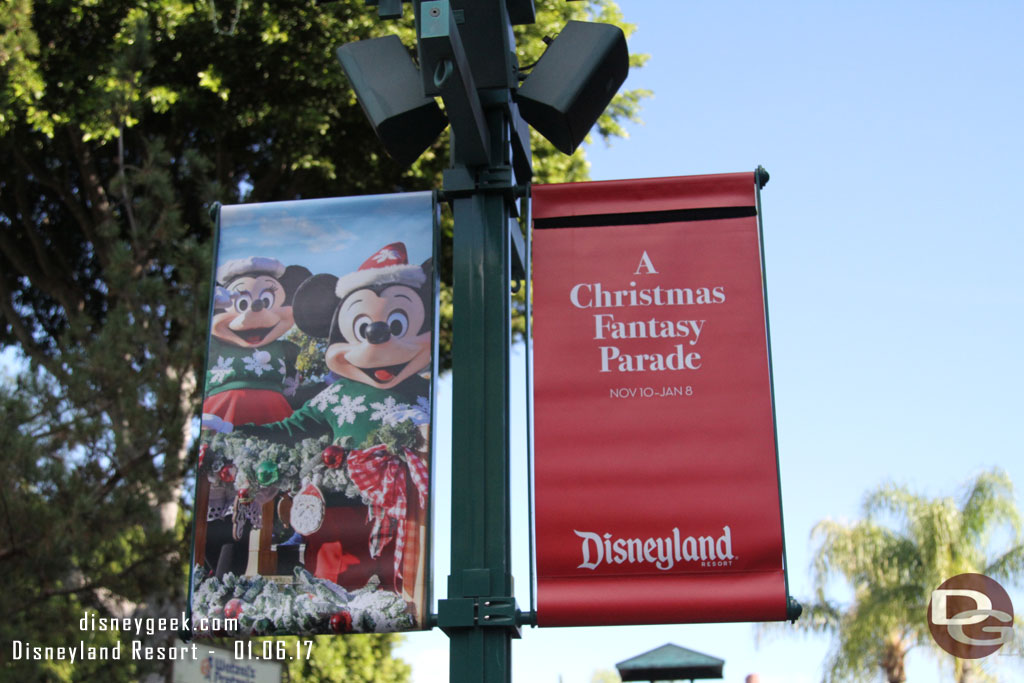 Christmas Fantasy Parade banner in Downtown Disney