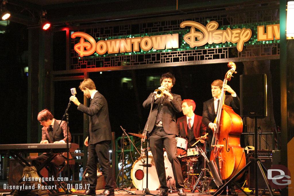 A swing band performing on the stage.