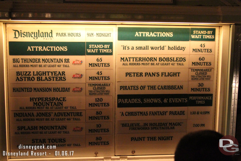 A finally look at Disneyland waits at 7:51pm