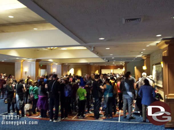 The queue filled three sets of switchbacks in the lobby.